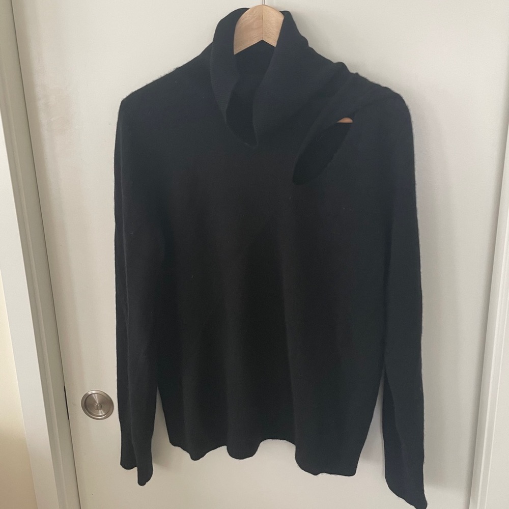 Black cashmere turtleneck sweater w/ cutout